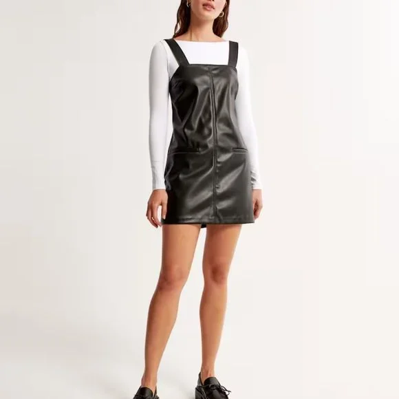 Faux Leather Shift Jumper Mini Dress XS NWT Faux Leather Shift Jumper Mini Dress XS NWT